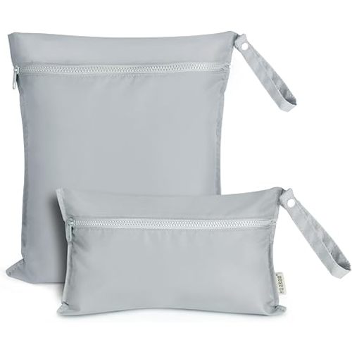 haakaa Waterproof Wet Bags for Baby, Wet Dry Bags for Diaper Bag, Travel, Swimsuit, Beach, Pool, Pump Parts, Stroller, Daycare,Yoga, Grey, 2 Pack