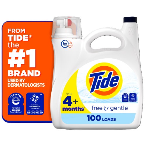 Tide Free & Gentle Liquid Laundry Detergent, 100 Loads, 132 fl oz