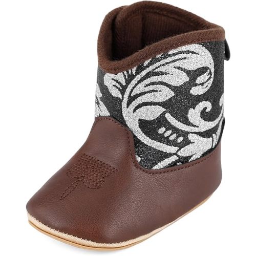 MK MATT KEELY Leather Western Boots Cowboy Bootie Soft Sole Non-Slip Crib Shoes for Baby Infant Toddler Girls Boys Newborn