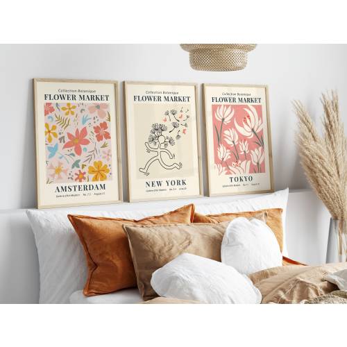 Set Of 3 Flower Market Prints, Boho Flower Art, Bedroom Wall Décor, Living Room Print, Vintage Exhibition Mid Century Modern Art Prints