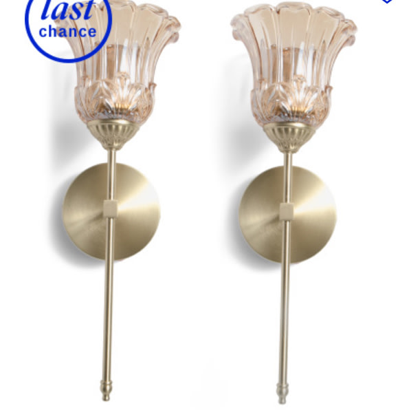 2pk 17in Rechargeable Tulip Glass Elongated Metal Sconces | Home | Marshalls