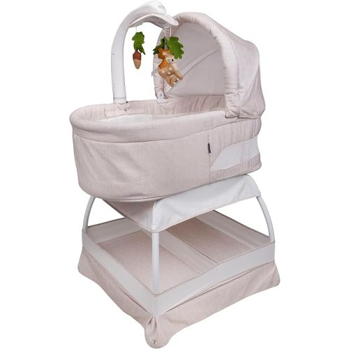 Baby Sweetli Calm Infant Bassinet Bedside Crib Sleeper with Cry Recognition, Electric Mobile with Deluxe Toys, Music, Nightlights, Vibration (Wheat Melange)
