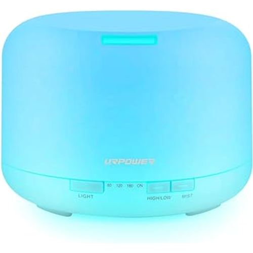 URPOWER Upgraded 500ML Essential Oil Diffuser Humidifiers Ultrasonic Aromatherapy Diffusers with 4 Timer Settings and Waterless Auto Shut-Off for Home Office Living Room Yoga Spa