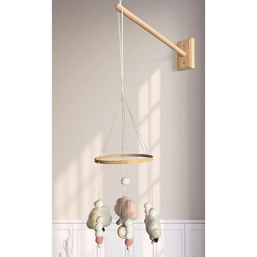 Crib Mobile Wooden Arm, Wall Mounted Suitable for All Cribs 100% Natural Larch Hanger Nusery Decor Baby Room Safe Holder(Mobile is not Included ） (Original Wood Color)