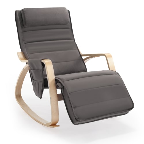 JOMEED Gray Velvet Upholstered Glider Nursery Adult Rocking Chair Indoor with Adjustable Footrest