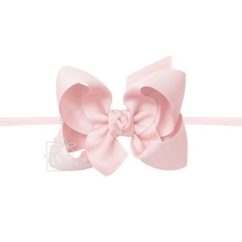 Nylon Headband with Large Bow in Light Pink