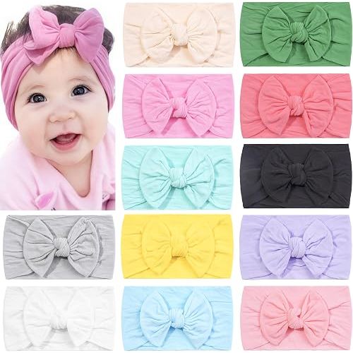 Super Stretchy Soft Knot Baby Girl Headbands with Hair Bow Head Wrap | 12 Colors Bow Hair Accessories For Newborn Baby Girls Infant Toddlers Kids | Ideal Gifts for Newborn Mom