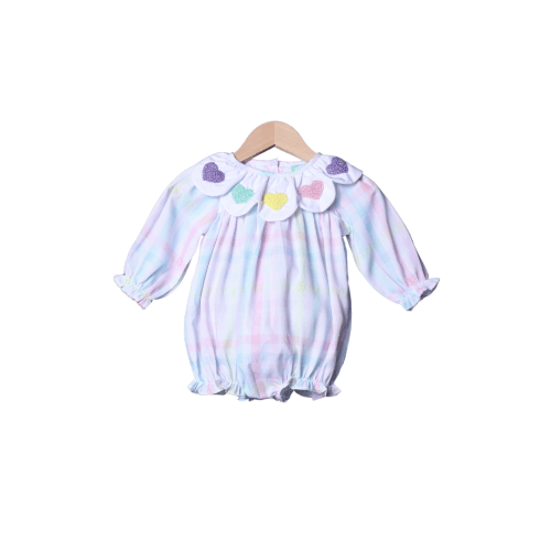 French Knot Heart Pastel Plaid Bubble