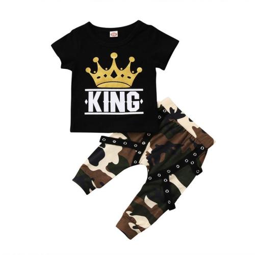2PCS Toddler Baby Boy Clothes King Short Sleeve Black T-Shir - TikTok Shop