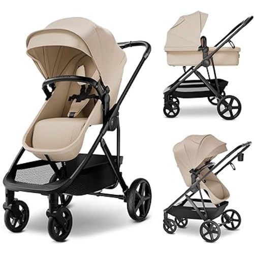 MAMA & BABY Rovee 2-in-1 Baby Stroller, Convertible Infant & Toddler Stroller with Reversible Seat, Large UPF 50+ Sun Canopy, Foldable Stroller with Shock-Absorbing Wheels & Storage Basket