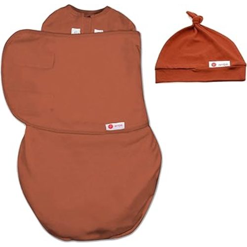 embé 2-Way Starter Swaddle Blanket Wrap and Beanie for Babies 0-3 Months - Rust, 6-14 lbs | Legs in & Out Design | Secure Zipper Stops Unraveling | Stage 1 Sleep