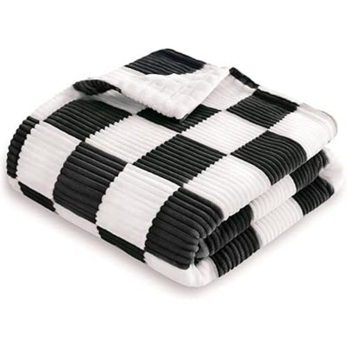 HOMRITAR Black and White Baby Blanket for Boys Ultra Soft Warm Lightweight Toddler Blanket with High Contrast Checkered, 3D Double Layer Fleece for Newborn Visual Touch Sensory 30x40 Inch