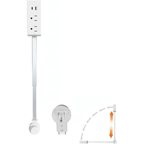 Extendable Rotating Outlet, Extendable Outlet Extends 17.5-27.5", with USB-A, USB-C & 2 Ac Outlets, 180° Swivel,for Behind Couches, Nightstands (1pc)