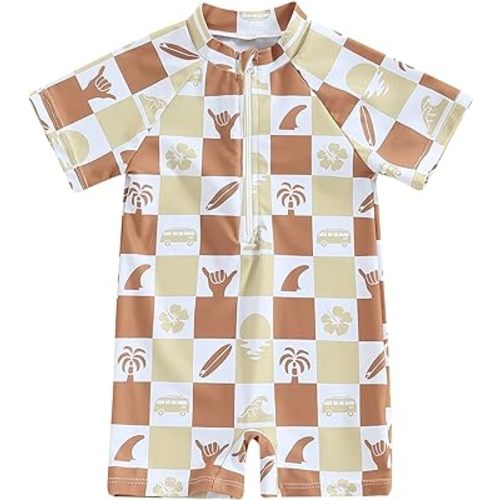 Toddler Baby Boy One Piece Swimsuit Shark Zipper Short Sleeve Rash Guard Infant Swimwear Bathing Suit