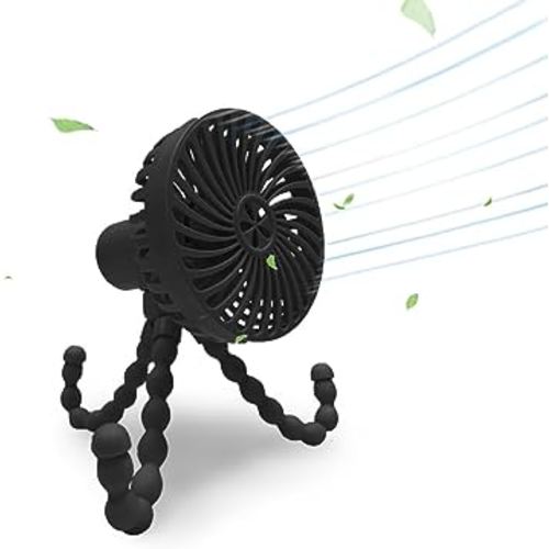 Stroller Fan 3000mAh Mini Portable Fan Battery Operated Fan Flexible Tripod USB Travel Fan, Hand Held Fan that Blow Cold Air Small Personal Portable Fans for Car Seat Crib Bedroom Travel (Black)