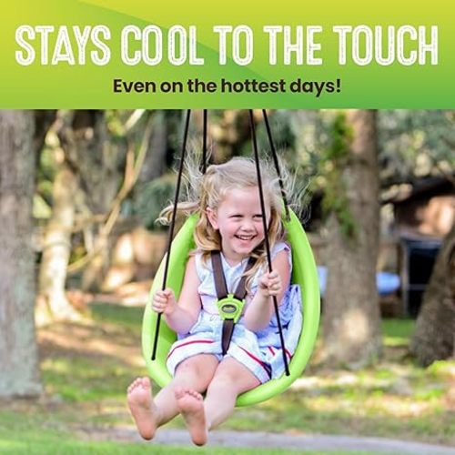 Swurfer Kiwi Toddler Swing – Comfy Baby Swing Outdoor, 3-Point Adjustable Safety Harness, Safe Quick Click Locking System, Foam-Lined Shell, Blister-Free Rope, Easy Installation, Age 9 Months and Up