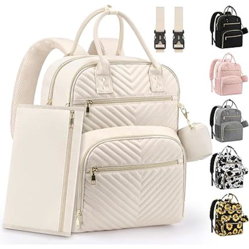 Diaper Bag Backpack,Baby Essentials Diapers Bag with Pacifier Case,Multipurpose Stylish Large Capacity Travel Backpack for Baby Girl/Boy(L-Beige)