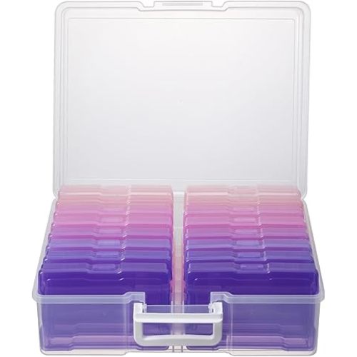 novelinks Photos Organizer 4" x 6" Photo Storage Box with Handle - 16 Inner Photo Cases Photo Box Storage Picture Organizers and Storage (Pink Purple Gradient)
