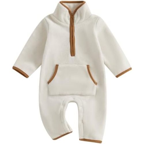 BemeyourBBs Newborn Baby Boy Girl Winter Clothes Warm Zipper Fleece Romper with Pockets Long Sleeve Jumpsuit One Piece Outfit