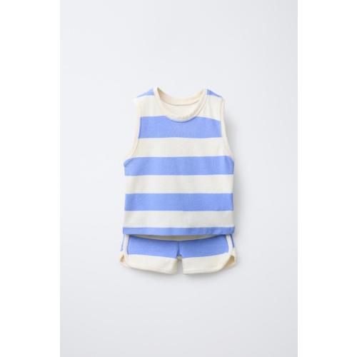 STRIPED TERRY CLOTH SHORTS AND TANK TOP SET - Blue / White | ZARA United States
