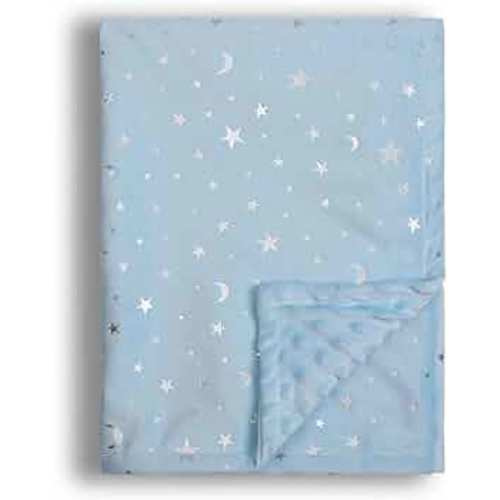 Donsonny Baby Blanket for Boys Girls Soft Minky with Double Layer Dotted Backing, Star and Moon Printed 30 x 40 Inch Receiving Blanket (Blue)