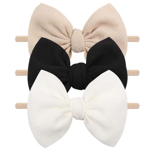 Baby Girls Nylon Headbands Newborn Bows Handmade Hair Hairbands Accessories for Infant Toddlers Kids(Beige Black White)