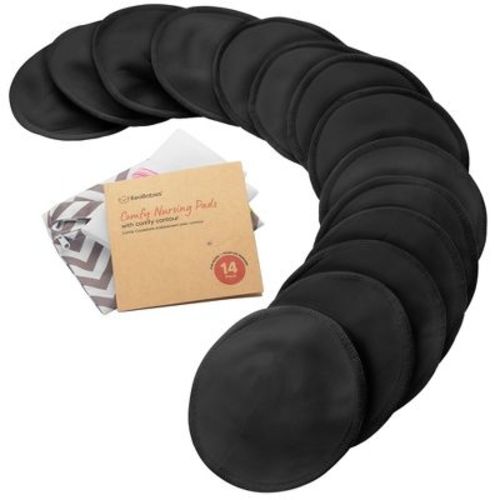 Keababies 14pk Organic Nursing Pads, Washable Breast Pads For Breastfeeding, Reusable Nipple Pads, Breastfeeding Essentials (midnight Black, Large)
