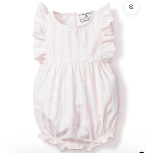 Baby's Twill Stripe Ruffled Romper in Pink and White Stripe