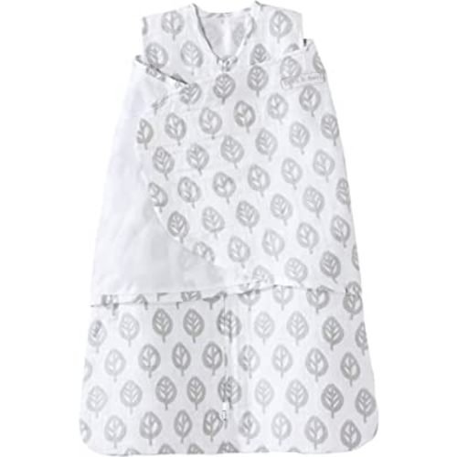 HALO 100% Cotton Muslin Sleepsack Swaddle, 3-Way Adjustable Wearable Blanket, TOG 1.5, Grey Tree Leaf, Small, 3-6 Months