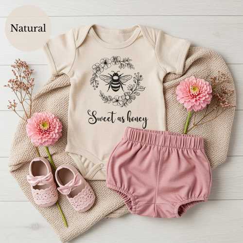 Sweet as Honey Baby Onesie | Black Bee & Wreath Graphic | Nature Baby Bodysuit | Gender Neutral Bee Outfit | Baby Shower Gift | Rustic Baby