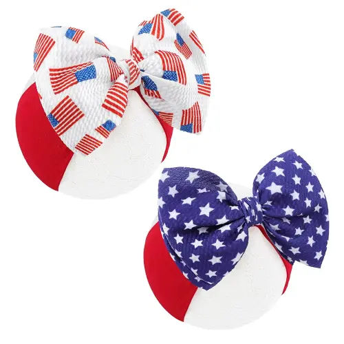 4th of July Hair Bows Girls Patriotic Headband Baby Girl Cheer Bows Wide Headbands for Toddler Red Blue Star Hair Accessories Infant