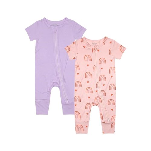 Teach Leanbh Baby Boys Girls 2 Pack Bamboo Viscose Pajamas 2 Way Zipper Short Sleeve Romper Jumpsuit Sleep and Play
