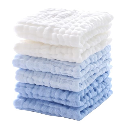 MUKIN Baby Washcloths - Soft Face Cloths for Newborn, Absorbent Bath Wipes, Burp Cloths or Towels, Baby Registry as Shower. Pack of 6-12x12 inches (Blue)
