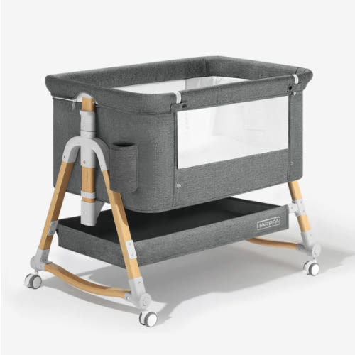 HARPPA Cuddly 3-in-1 Baby Bassinet Bedside Sleeper for Reflux | Attaches to Bed, Adjustable 5 Heights, Non-Toxic & CPSC Certified | Sturdy Aluminum Frame, Portable Wheels, Tool-Free Setup, Gentle Rocking | Perfect for Newborns, Infants, Small Spaces & Saf
