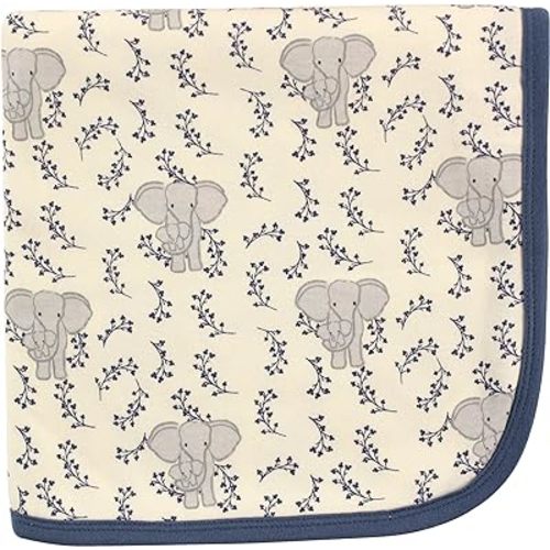 Touched by Nature Unisex Baby Organic Cotton Swaddle, Receiving and Multi-purpose Blanket, Blue Elephant, One Size