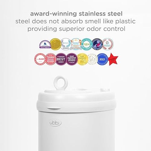 Ubbi Steel Diaper Pail, Odor Locking, No Special Bag Required, Award-Winning, Registry Must-Have, White