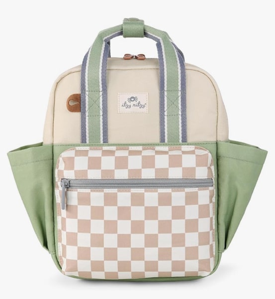 Itzy Ritzy Toddler Backpack - Daycare Bag - Features Adjustable Shoulder Straps, 2 Side Pockets & Spacious Interior with Wipeable Fabric Lining & Name Label, Checkerboard Backpack