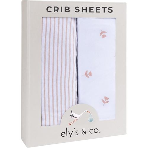 Ely’s & Co. Crib Sheets Baby Girl Fitted Crib Mattress Sheet Set, 2 Pack, 100% Jersey Knit Cotton, Infant and Toddler Nursery Bedding, Pink Tulip Collection, 28” x 52”