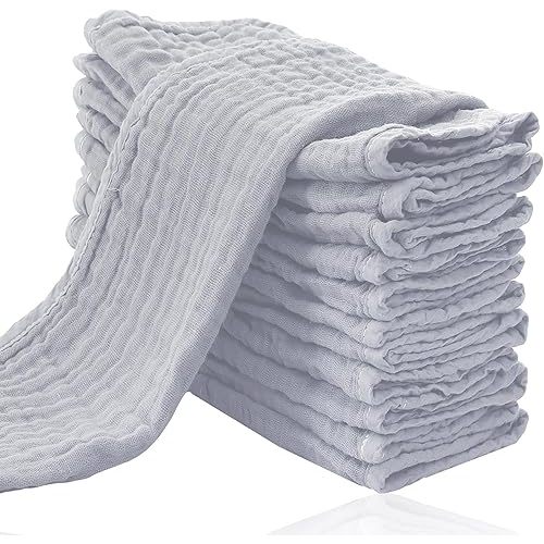 Cute Castle 12 Pack Muslin Burp Cloths for Baby - Ultra-Soft 100% Cotton Baby Washcloths - Large 20'' by 10'' Super Absorbent Milk Spit Up Rags - Burpy Cloths for Unisex, Boy, Girl - Slate
