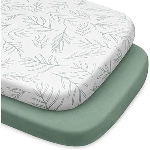 Babebay Bassinet Sheet Fitted for Baby Boy and Girl, Jersey Knit Cotton for Natural Comfort Fitted for Oval, Hourglass and Rectangular Mattress, Soft and Safe, 2 Pack (Sage Green)