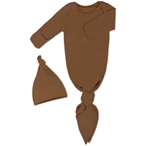 Baby Knotted Gown, Super Soft Newborn Infant Long Sleeve Sleeper for Baby Girl and Boy Sleepwear with Hat Set