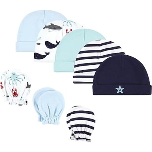 Hudson Baby Unisex Baby Cotton Cap and Scratch Mitten Set
