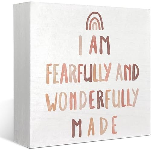 Boho Neutral Baby Girl Boy Nursery Decor - Inspirational Bible Verse Rainbow Decor Wood Box Sign Desk Decor, Toddler Boy Girl Room Decor, Christian Desk Decor, Bible Verse Decor, 5x5