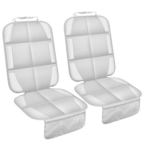 Car Seat Protector for Child Car Seat, Durable 600D Fabric Waterproof Car Seat Cover with Thick Pad Non-Slip Backing，No Imprints (Light Gray-2 pcs)
