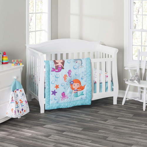 Everyday Kids 3 Piece Girls Crib Bedding Set - Mermaid Adventures