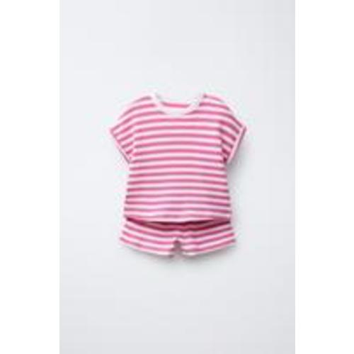 STRIPED WAFFLE T-SHIRT AND SHORTS SET - Pink | ZARA United States