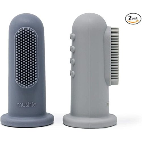 mushie Baby Finger Toothbrush (Tradewinds/Stone) 2-Pack