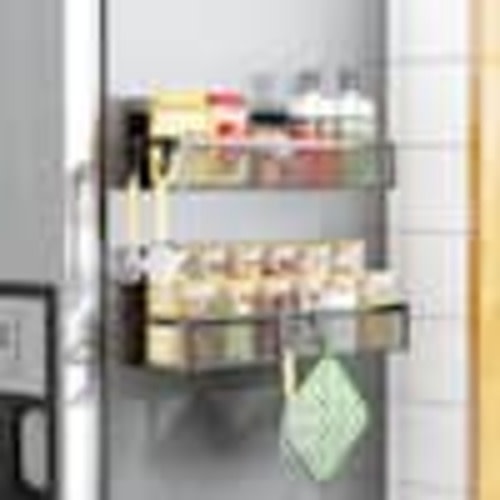 Adrinfly Magnetic Spice Rack Organizer for Refrigerator 2-Pack with Moveable Hooks Fridge Shelf for Kitchen Storage Black P29E007SA04-1