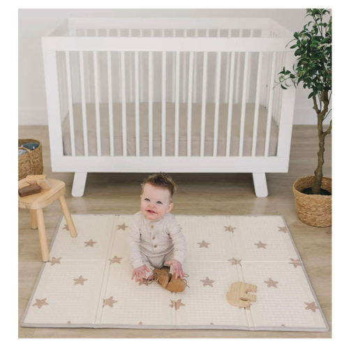 Bubba Bear Baby Play Mat, Thick Foam Stars Design, Foldable Waterproof Mat for Crawling, Padded (47 x 35 Inches)