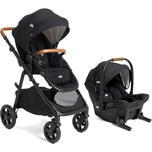 Joie Ginger and Mint Latch Travel System – 4-in-1 Travel System with Base-Free Infant Car Seat & Stroller, Built-in Latch for Easy Install and an Included All-Terrain Stroller (Shale)